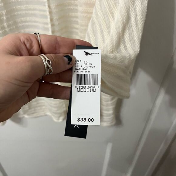 AB Studio Cream Cardigan with Textured Stripes and Loose Fit - Picture 2 of 4